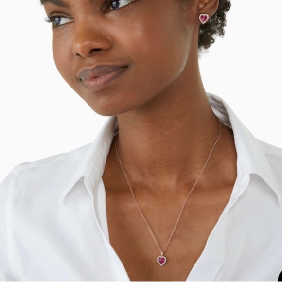 Kate Spade “Spell it Out” necklace and earrings boxed set, red hearts - Picture 2 of 15